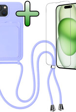 BASEY. BASEY. iPhone 15 Plus Hoesje Pashouder met Koord Met Screenprotector - Lila