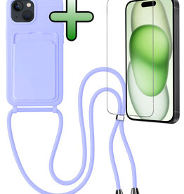 BASEY. BASEY. iPhone 15 Plus Hoesje Pashouder met Koord Met Screenprotector - Lila
