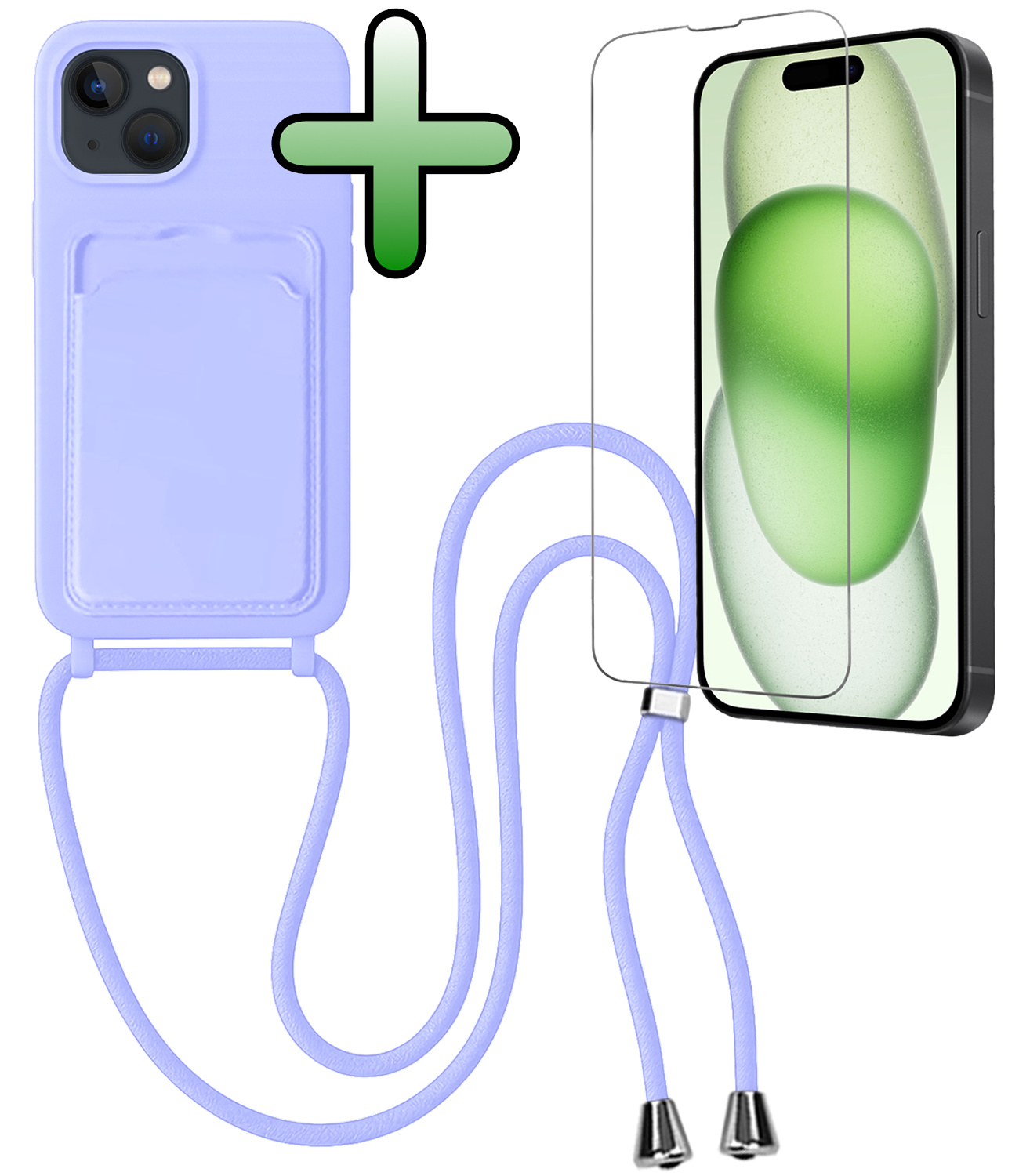 BASEY. BASEY. iPhone 15 Plus Hoesje Pashouder met Koord Met Screenprotector - Lila