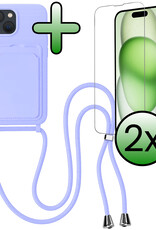 BASEY. BASEY. iPhone 15 Plus Hoesje Pashouder met Koord Met 2x Screenprotector - Lila