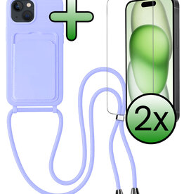 BASEY. BASEY. iPhone 15 Plus Hoesje Pashouder met Koord Met 2x Screenprotector - Lila