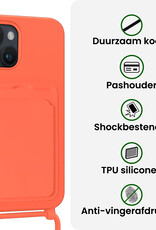 BASEY. BASEY. iPhone 15 Plus Hoesje Pashouder met Koord Met 2x Screenprotector - Papaya