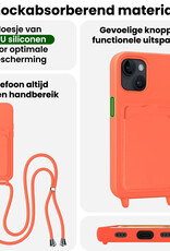 BASEY. BASEY. iPhone 15 Plus Hoesje Pashouder met Koord Met 2x Screenprotector - Papaya