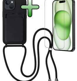 BASEY. BASEY. iPhone 15 Plus Hoesje Pashouder met Koord Met Screenprotector - Zwart