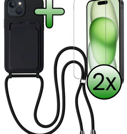 BASEY. BASEY. iPhone 15 Plus Hoesje Pashouder met Koord Met 2x Screenprotector - Zwart