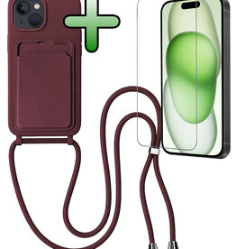 BASEY. BASEY. iPhone 15 Hoesje Pashouder met Koord Met Screenprotector - Aubergine