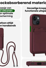 BASEY. BASEY. iPhone 15 Hoesje Pashouder met Koord Met 2x Screenprotector - Aubergine