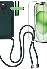 BASEY. BASEY. iPhone 15 Hoesje Pashouder met Koord Met Screenprotector - Donkergroen