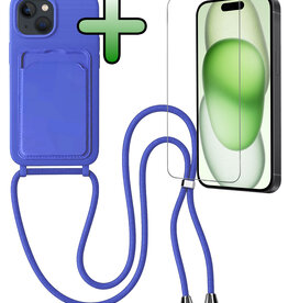 BASEY. BASEY. iPhone 15 Hoesje Pashouder met Koord Met Screenprotector - Fel Blauw