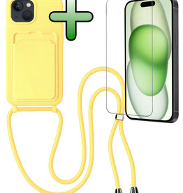 BASEY. BASEY. iPhone 15 Hoesje Pashouder met Koord Met Screenprotector - Geel