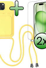 BASEY. BASEY. iPhone 15 Hoesje Pashouder met Koord Met 2x Screenprotector - Geel