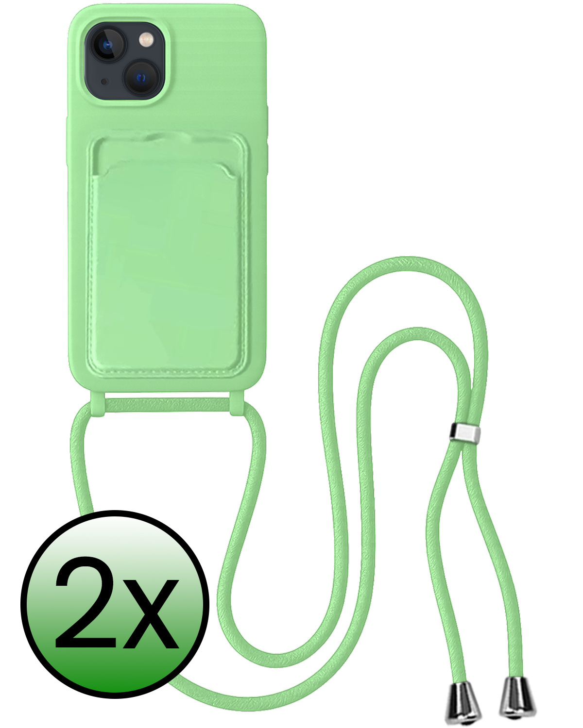 BASEY. BASEY. iPhone 15 Hoesje Pashouder met Koord - Groen - 2 PACK
