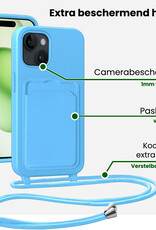 BASEY. BASEY. iPhone 15 Hoesje Pashouder met Koord Met 2x Screenprotector - Lichtblauw