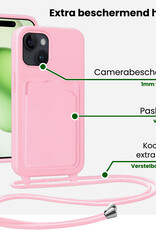 BASEY. BASEY. iPhone 15 Hoesje Pashouder met Koord Met Screenprotector - Lichtroze
