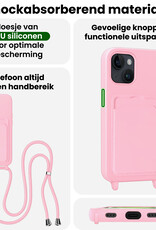 BASEY. BASEY. iPhone 15 Hoesje Pashouder met Koord Met Screenprotector - Lichtroze