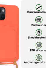 BASEY. BASEY. iPhone 15 Hoesje Pashouder met Koord Met 2x Screenprotector - Papaya