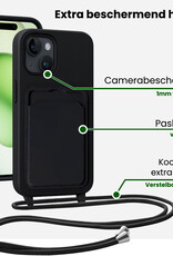 BASEY. BASEY. iPhone 15 Hoesje Pashouder met Koord Met 2x Screenprotector - Zwart
