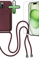 BASEY. BASEY. iPhone 15 Pro Hoesje Pashouder met Koord Met Screenprotector - Aubergine