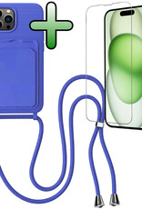 BASEY. BASEY. iPhone 15 Pro Hoesje Pashouder met Koord Met Screenprotector - Fel Blauw