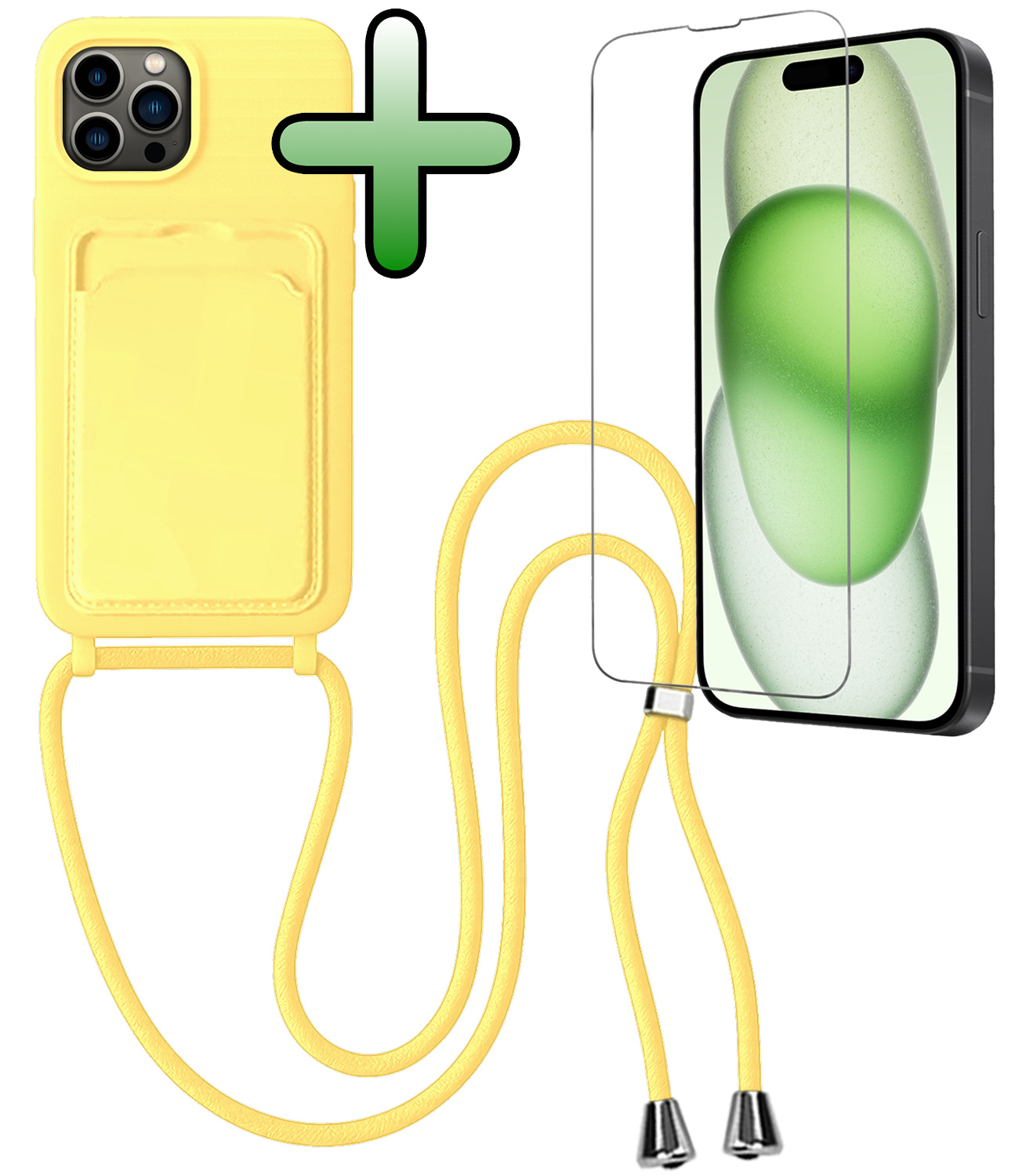 BASEY. BASEY. iPhone 15 Pro Hoesje Pashouder met Koord Met Screenprotector - Geel
