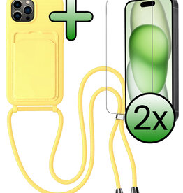 BASEY. BASEY. iPhone 15 Pro Hoesje Pashouder met Koord Met 2x Screenprotector - Geel