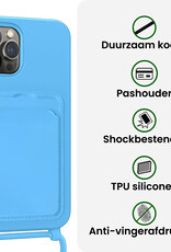 BASEY. BASEY. iPhone 15 Pro Hoesje Pashouder met Koord Met 2x Screenprotector - Lichtblauw