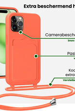 BASEY. BASEY. iPhone 15 Pro Hoesje Pashouder met Koord Met Screenprotector - Papaya