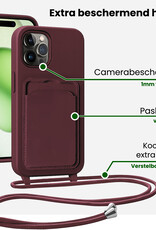 BASEY. BASEY. iPhone 15 Pro Max Hoesje Pashouder met Koord Met 2x Screenprotector - Aubergine