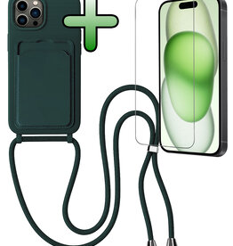 BASEY. BASEY. iPhone 15 Pro Max Hoesje Pashouder met Koord Met Screenprotector - Donkergroen
