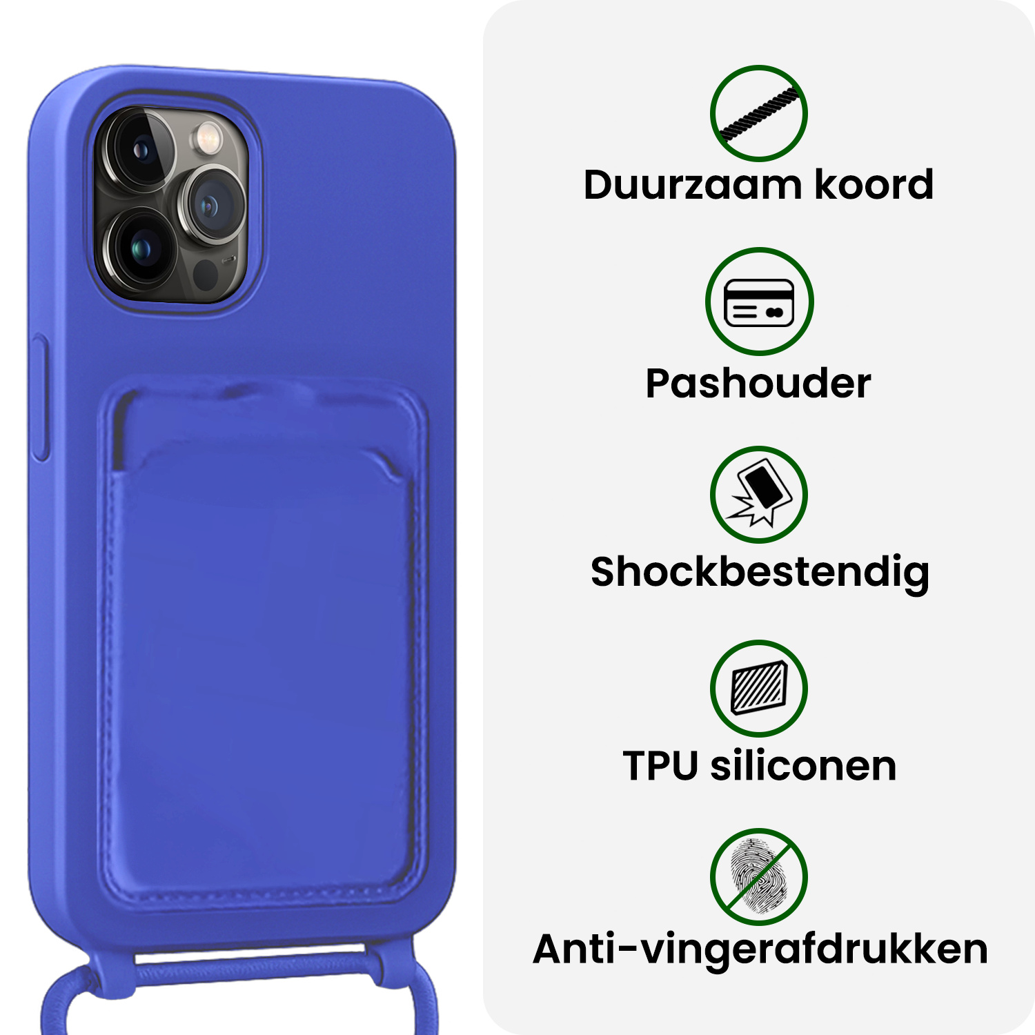 BASEY. BASEY. iPhone 15 Pro Max Hoesje Pashouder met Koord - Fel Blauw