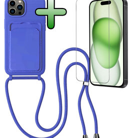 BASEY. BASEY. iPhone 15 Pro Max Hoesje Pashouder met Koord Met Screenprotector - Fel Blauw