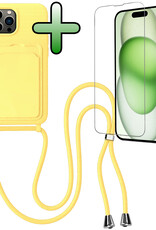 BASEY. BASEY. iPhone 15 Pro Max Hoesje Pashouder met Koord Met Screenprotector - Geel