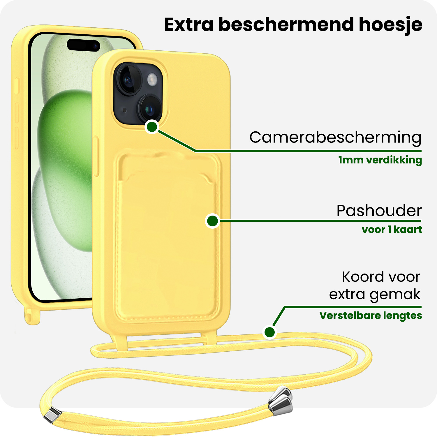 BASEY. BASEY. iPhone 15 Pro Max Hoesje Pashouder met Koord Met Screenprotector - Geel