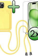 BASEY. BASEY. iPhone 15 Pro Max Hoesje Pashouder met Koord Met 2x Screenprotector - Geel