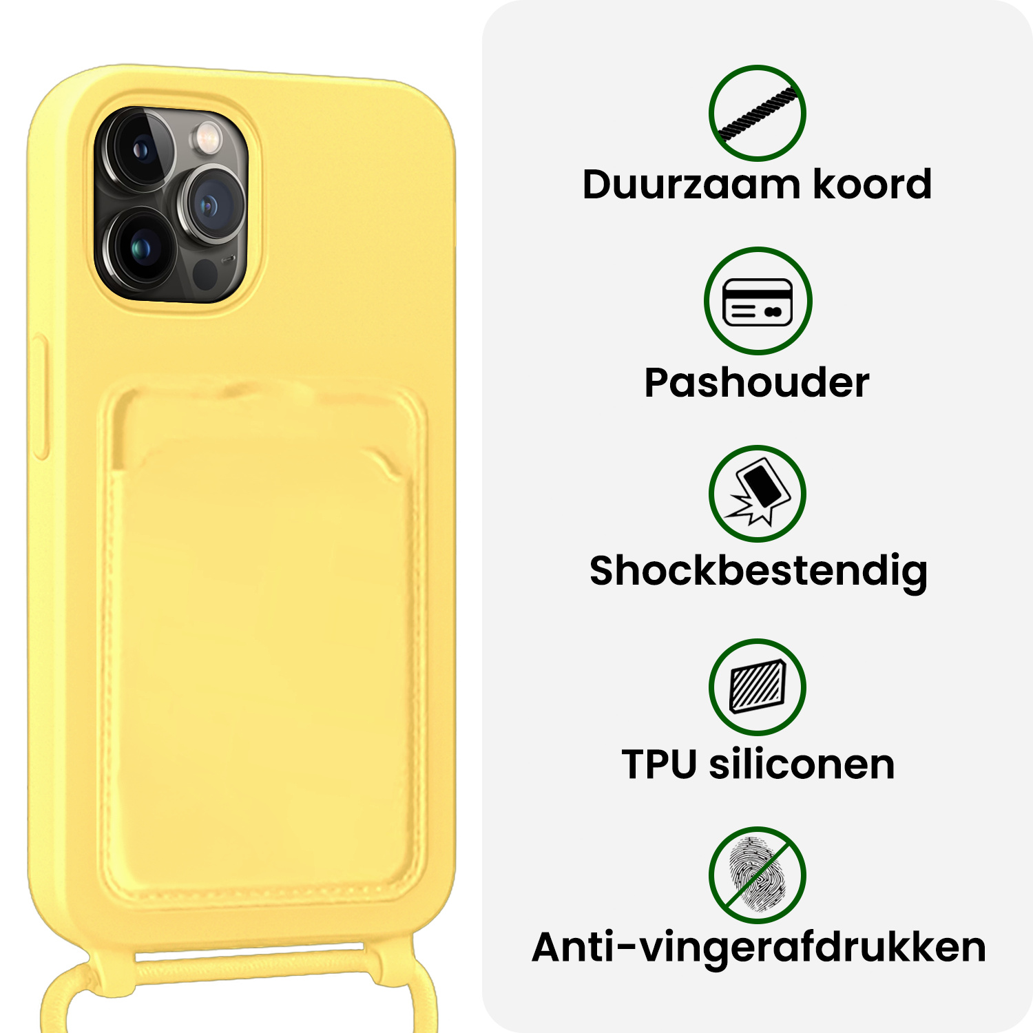 BASEY. BASEY. iPhone 15 Pro Max Hoesje Pashouder met Koord Met 2x Screenprotector - Geel