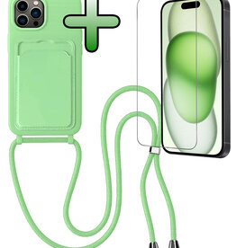 BASEY. BASEY. iPhone 15 Pro Max Hoesje Pashouder met Koord Met Screenprotector - Groen