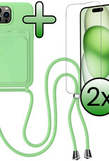 BASEY. BASEY. iPhone 15 Pro Max Hoesje Pashouder met Koord Met 2x Screenprotector - Groen