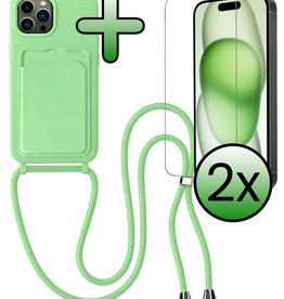 BASEY. BASEY. iPhone 15 Pro Max Hoesje Pashouder met Koord Met 2x Screenprotector - Groen