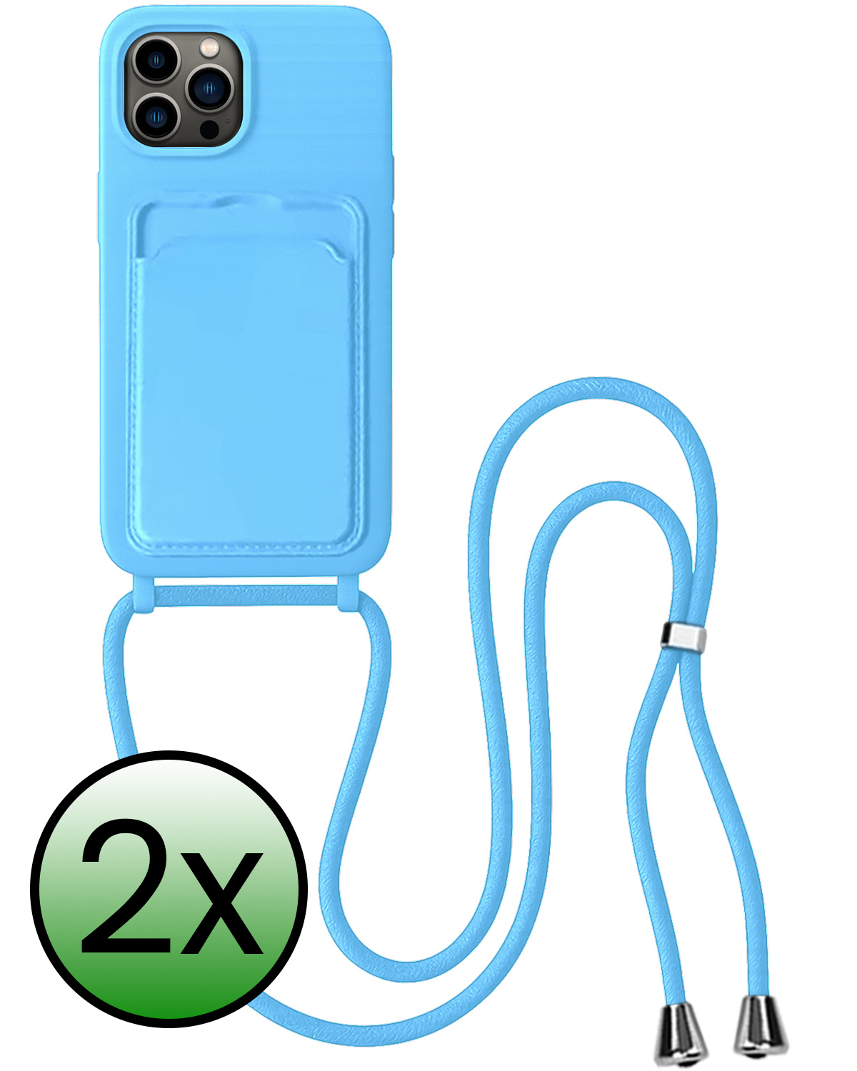 BASEY. BASEY. iPhone 15 Pro Max Hoesje Pashouder met Koord - Lichtblauw - 2 PACK