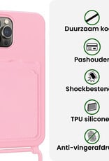 BASEY. BASEY. iPhone 15 Pro Max Hoesje Pashouder met Koord Met 2x Screenprotector - Lichtroze