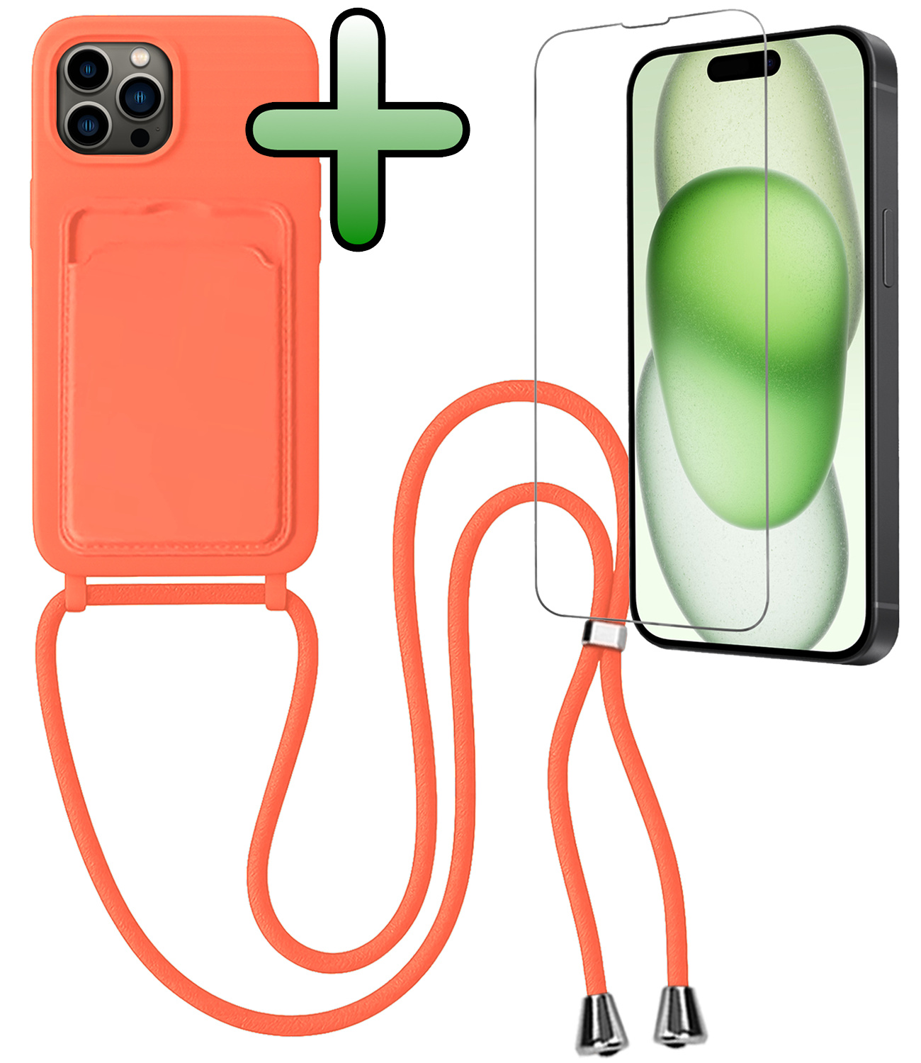 BASEY. BASEY. iPhone 15 Pro Max Hoesje Pashouder met Koord Met Screenprotector - Papaya