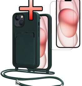 BASEY. BASEY. iPhone 15 Pro Max Hoesje Pashouder met Koord Met 2x Screenprotector - Papaya