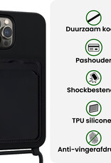 BASEY. BASEY. iPhone 15 Pro Max Hoesje Pashouder met Koord Met Screenprotector - Zwart