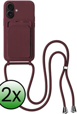 BASEY. BASEY. iPhone 16 Plus Hoesje Pashouder met Koord - Aubergine - 2 PACK