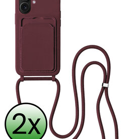 BASEY. BASEY. iPhone 16 Plus Hoesje Pashouder met Koord - Aubergine - 2 PACK