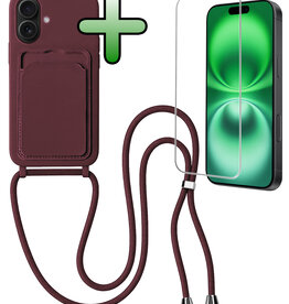 BASEY. BASEY. iPhone 16 Plus Hoesje Pashouder met Koord Met Screenprotector - Aubergine