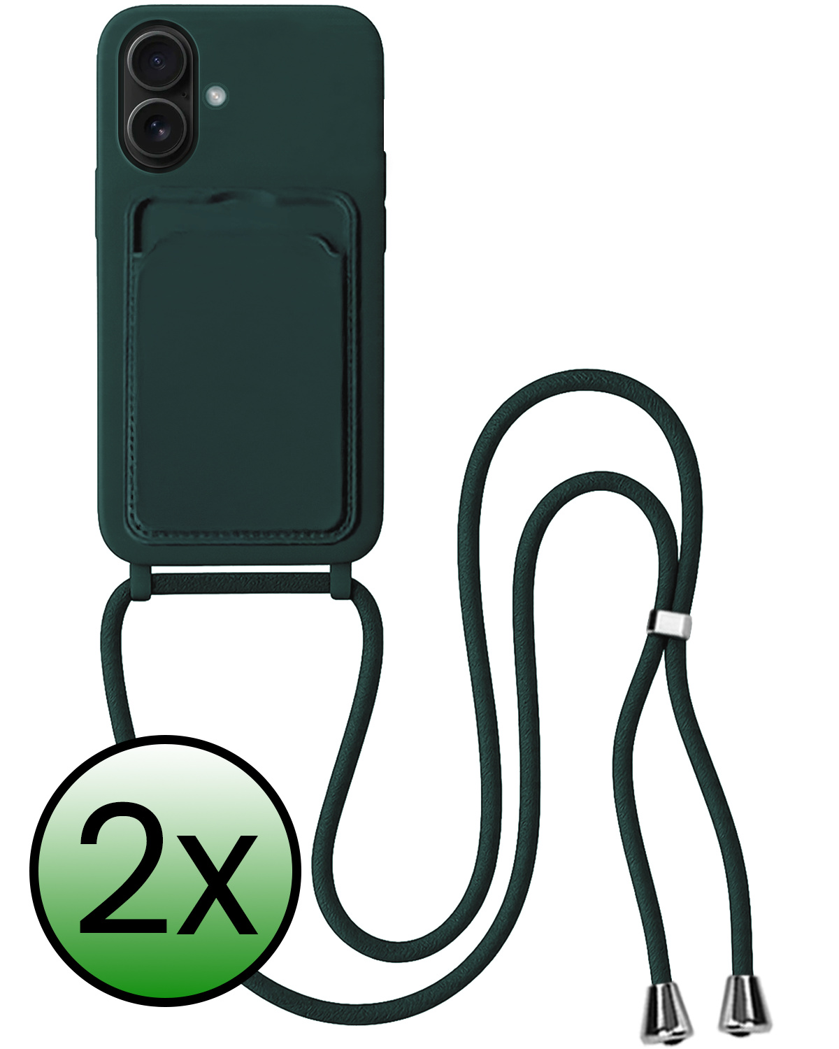 BASEY. BASEY. iPhone 16 Plus Hoesje Pashouder met Koord - Donkergroen - 2 PACK
