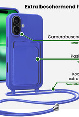 BASEY. BASEY. iPhone 16 Plus Hoesje Pashouder met Koord Met 2x Screenprotector - Fel Blauw