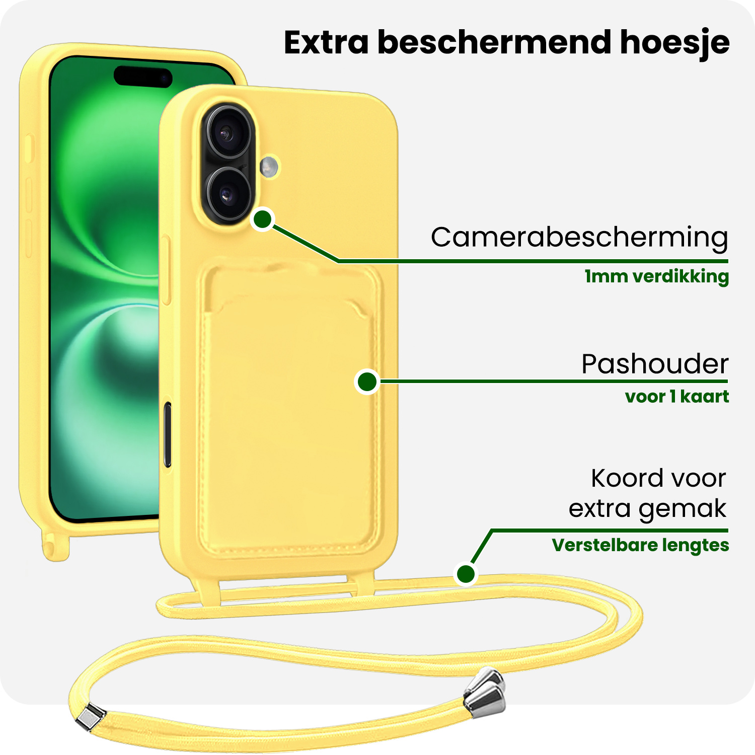 BASEY. BASEY. iPhone 16 Plus Hoesje Pashouder met Koord - Geel - 2 PACK