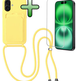 BASEY. BASEY. iPhone 16 Plus Hoesje Pashouder met Koord Met Screenprotector - Geel